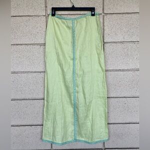 Magaschoni Linen Midi Skirt Green Blue Size 6